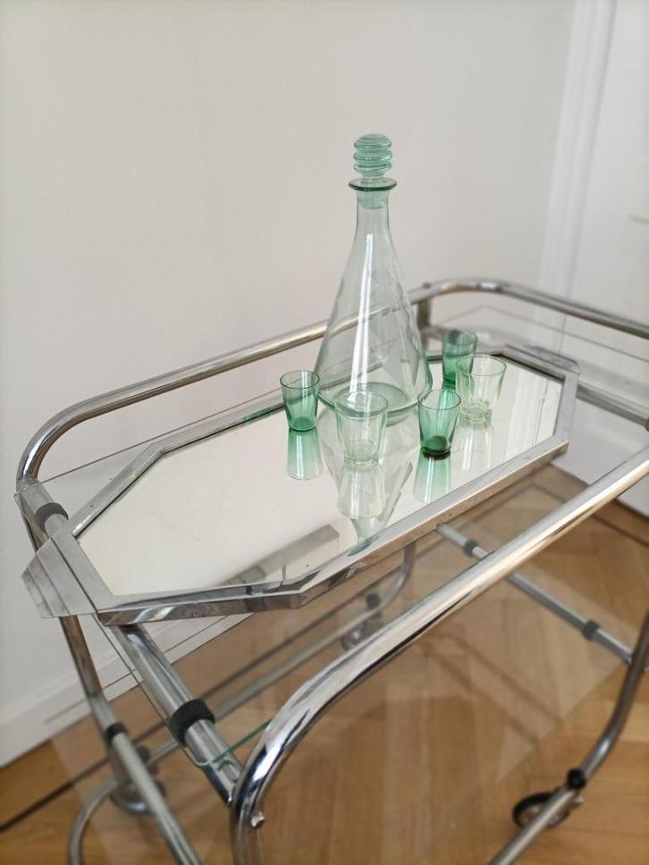 art deco design dienblad chroom spiegelglas jaren 30 vintage, Huis en Inrichting, Woonaccessoires | Dienbladen, Gebruikt, Hout