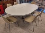 Vintage eettafel Pastoe witte uitschuifbare tafel ovaal, Ophalen, Gebruikt, 50 tot 100 cm, 100 tot 150 cm