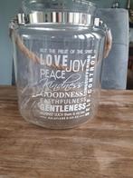 Glazen pot met touw handvat en tekst, Ophalen of Verzenden, Nieuw, Glas