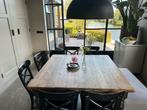 Complete eethoek voor 8 personen, ongeveer 1.30x1.30, Huis en Inrichting, Tafels | Eettafels, Ophalen, Gebruikt, Vierkant, Vijf personen of meer