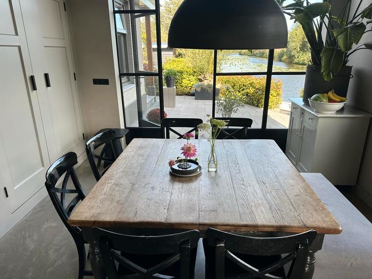 Complete eethoek voor 8 personen, ongeveer 1.30x1.30, Huis en Inrichting, Tafels | Eettafels, Gebruikt, 100 tot 150 cm, 100 tot 150 cm