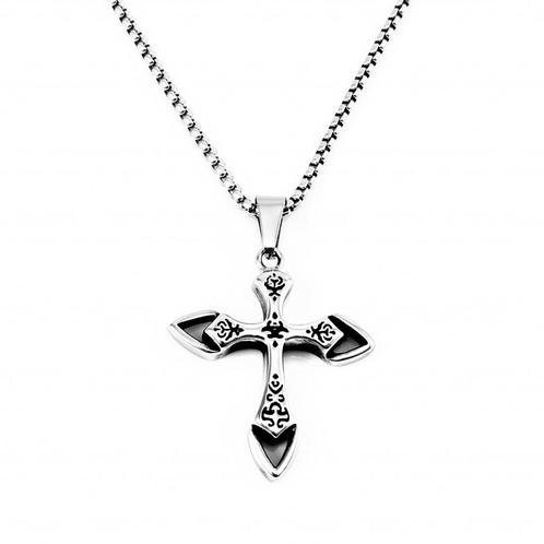 60cm x 3mm Stalen Jasseron Ketting + Kruishanger RVS - Heren, Sieraden, Tassen en Uiterlijk, Kettingen, Nieuw, Overige materialen