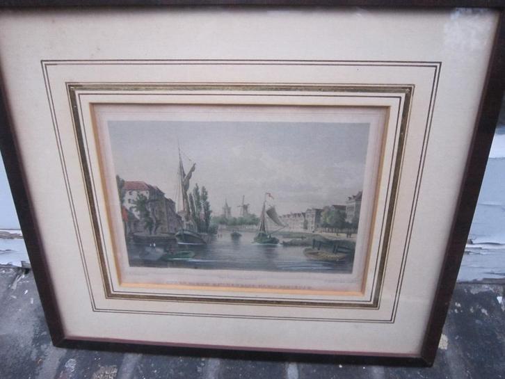 Ingel. Gravure Oud en Nieuw Mathhenesse nabij Schiedam, Antiek en Kunst, Kunst | Etsen en Gravures, Ophalen of Verzenden