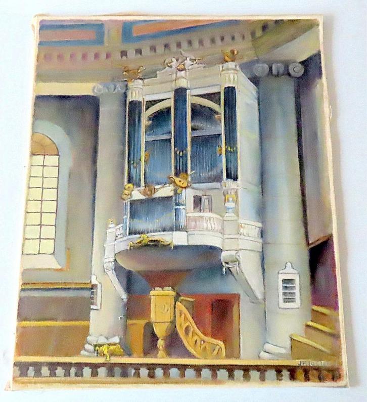 Uit inboedel: Schilderij interieur Oostkerk, gesigneerd orge, Antiek en Kunst, Kunst | Schilderijen | Klassiek, Verzenden