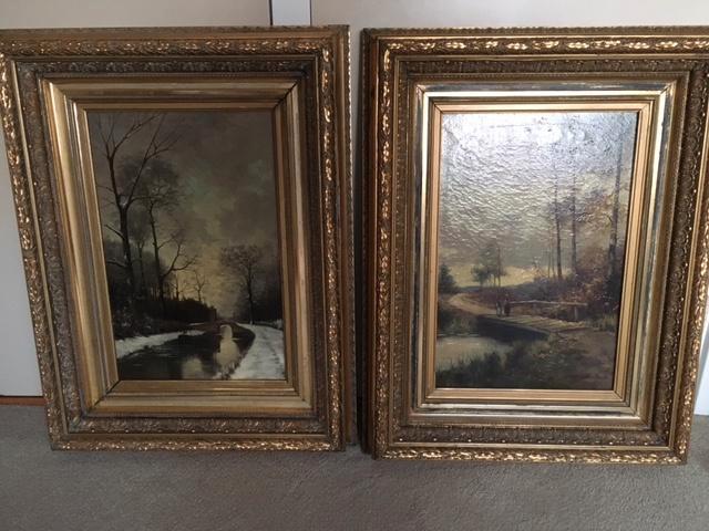 twee grote antieke schilderijen met gouden lijst, Antiek en Kunst, Kunst | Schilderijen | Klassiek, Ophalen