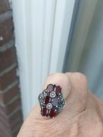 mooie zilveren ring met granaat en markasietjes, Ophalen of Verzenden, Zilver, Ring