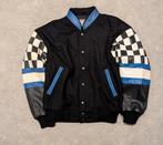 Vintage Burk's Bay Checkered Flag Racing Leather Jas Retro |, Kleding | Heren, Jassen | Winter, Verzenden, Zo goed als nieuw