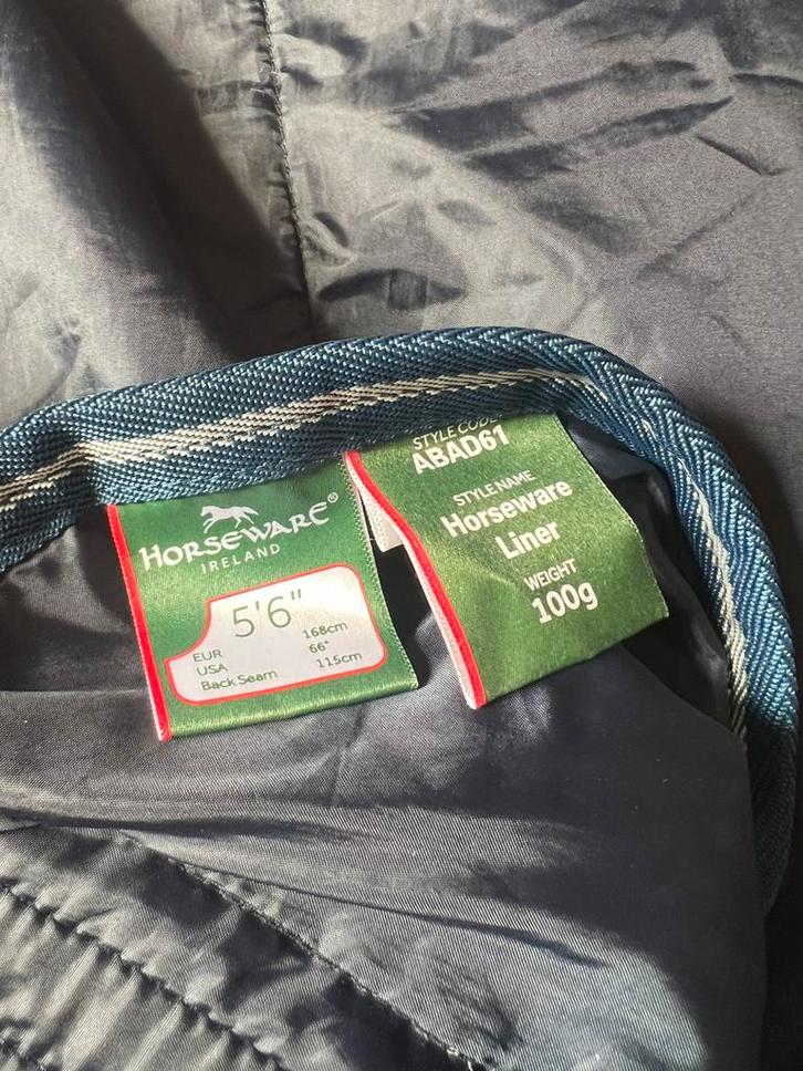 Horseware liner maat 5.6 115 blauw amigo rhino rambo, Dieren en Toebehoren, Paarden en Pony's | Dekens en Dekjes, Gebruikt, Deken
