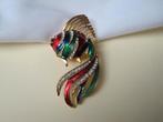Broche  vis/ rood groen blauw emaille en rijnsteentjes, Met kristal, Overige materialen, Overige kleuren, Verzenden