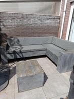 Ruime Loungebank steigerhout met dikke kussens weerbestendig, Bank, Gebruikt, Loungeset, Ophalen