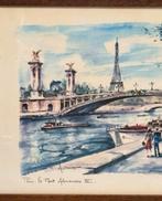 Antiek Schilderij Pont Alexandre III Parijs brug Seine paris, Ophalen of Verzenden