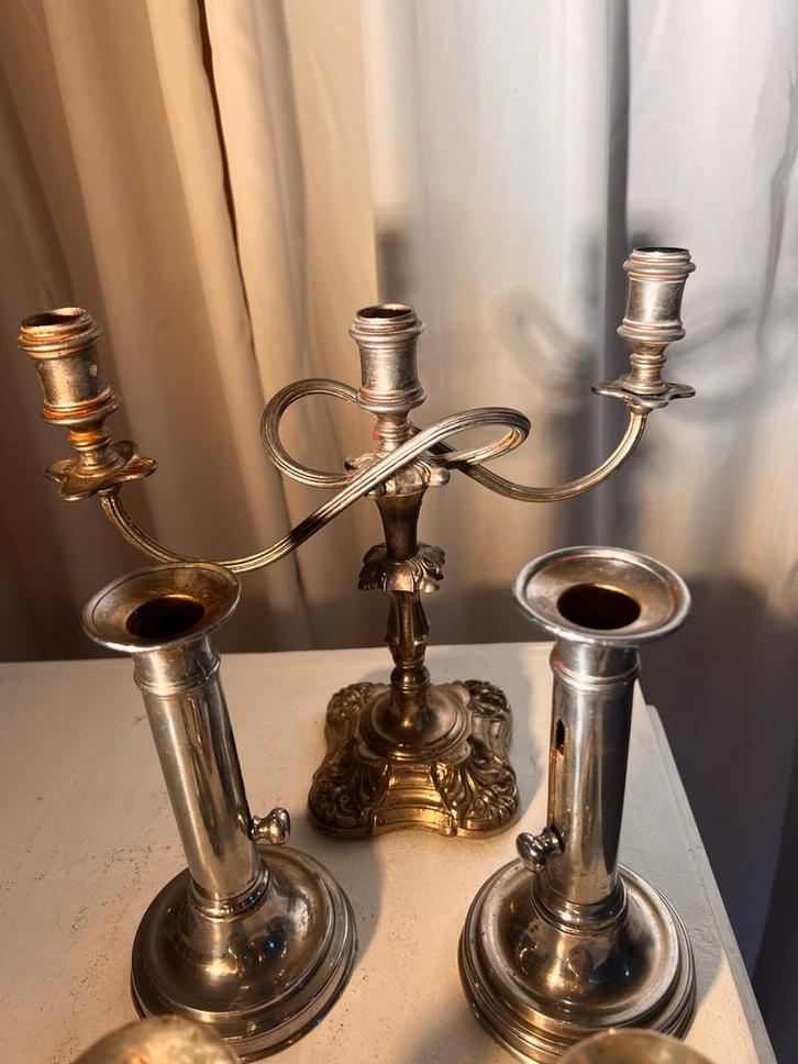 Antieke Kaarsenkandelaars, Antiek en Kunst, Antiek | Kandelaars, Koper of Brons, Ophalen of Verzenden