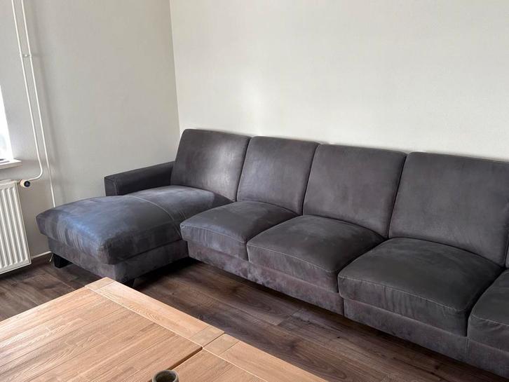 TE KOOP  mooie 2,5 en 5 zits bank met longchair, antraciet, Huis en Inrichting, Banken | Sofa's en Chaises Longues, Zo goed als nieuw
