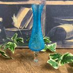 Vintage crackle turqouse glas vaasje, Ophalen of Verzenden