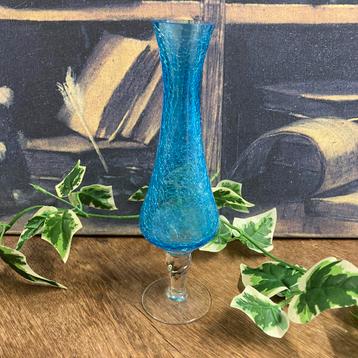 Vintage crackle turqouse glas vaasje beschikbaar voor biedingen