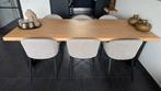 Eettafel 240x100cm, massief rustiek eiken blad, stalen poten, Ophalen, 200 cm of meer, 50 tot 100 cm, Zo goed als nieuw