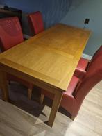 Te koop, blank eiken uitschuifbare eettafel met 6 stoelen, Ophalen, Gebruikt, Eikenhout, 50 tot 100 cm