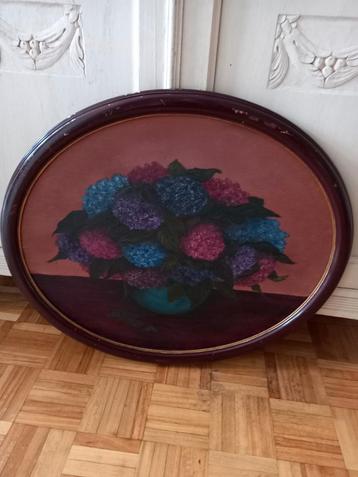 Schilderij met hortensia's olieverf op paneel  beschikbaar voor biedingen