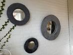 Leisteen Buitenspiegels - Set van 3, Huis en Inrichting, Woonaccessoires | Spiegels, Ophalen, Minder dan 50 cm, Rond, Zo goed als nieuw
