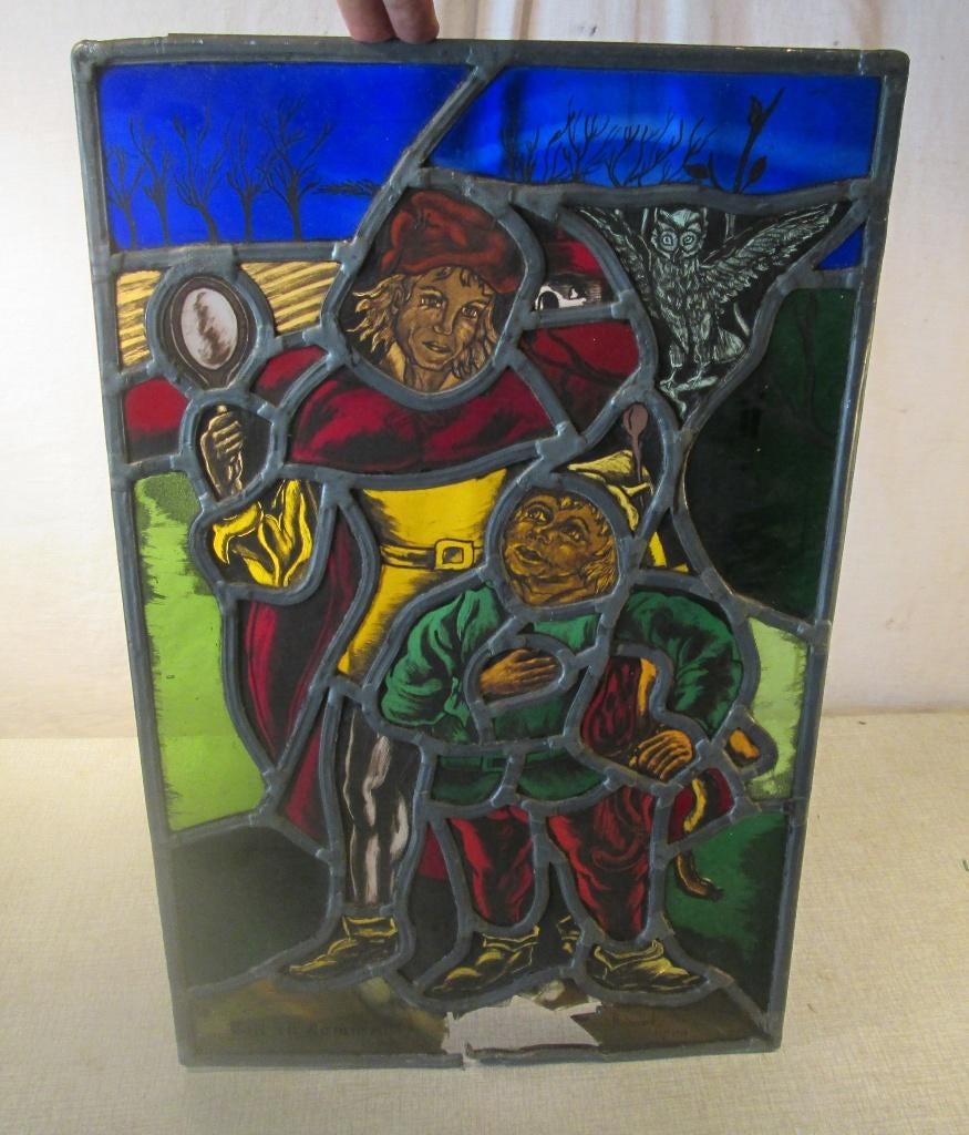 Oud Glas in Lood - Tijl en Lamme Goedzak - 55x35, Antiek en Kunst, Ophalen of Verzenden