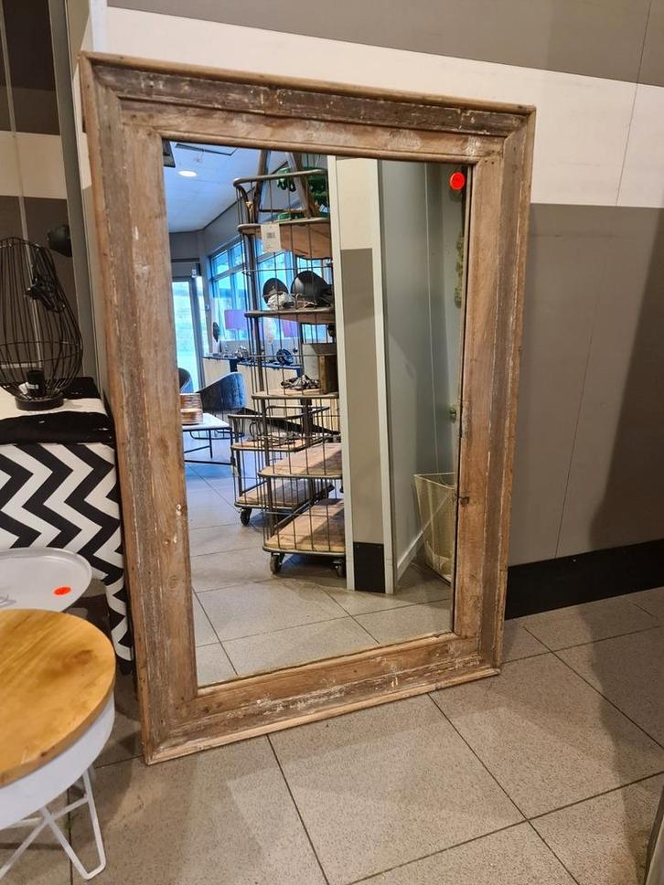 Landelijke teakhouten spiegel 151x102cm €245, Huis en Inrichting, Woonaccessoires | Spiegels, Nieuw, 100 tot 125 cm, 100 tot 150 cm