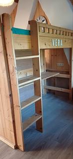 Steigerhouten hoogslaper met bureau, Ophalen, Eenpersoons, Zo goed als nieuw, 90 cm