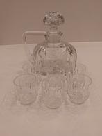 Antieke geslepen kristallen likeur roos karaf met 6 glaasjes, Ophalen of Verzenden