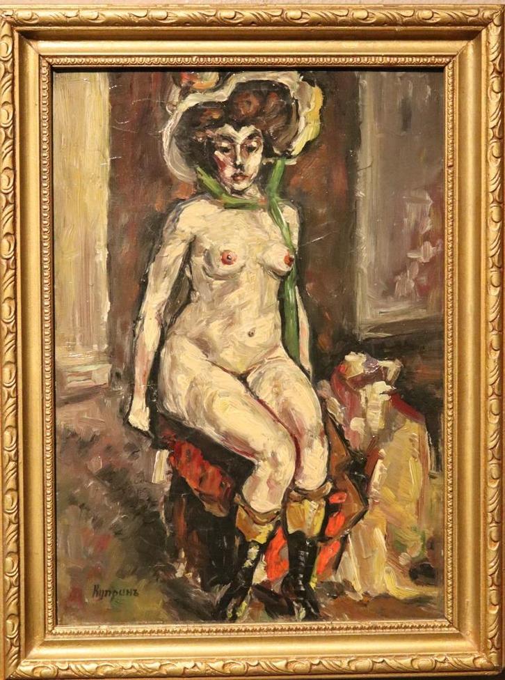 Aleksandr Kuprin - Naakt met hoedje, Antiek en Kunst, Kunst | Schilderijen | Klassiek, Ophalen of Verzenden