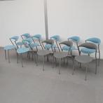 set van 10 Brune Dreki kunststof kantinestoelen-blauw+grijs, Ophalen of Verzenden, Blauw, Kunststof