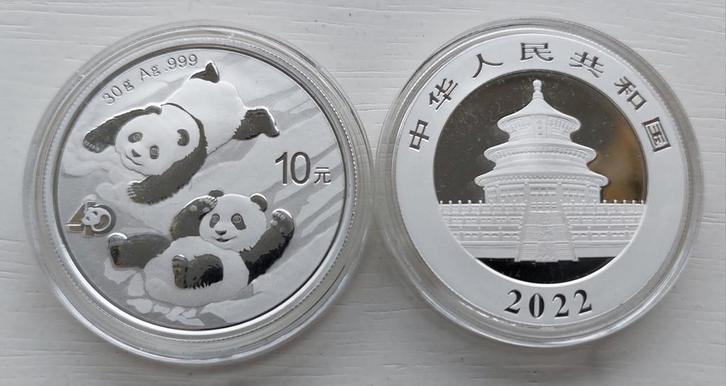 Zilveren 30 gr Panda 2022., Postzegels en Munten, Munten | Azië, Losse munt, Zilver, Ophalen of Verzenden