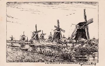 molens originele pen tekening kinderdijk  (handtekening) beschikbaar voor biedingen