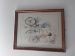 Eikenhoutenlijst met twee meiden op fiets handwerk, Minder dan 50 cm, 50 tot 75 cm, Nieuw, Ophalen of Verzenden