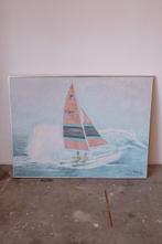 Vintage XL schilderij met een zeilboot, jaren 80 (92x120cm), Ophalen