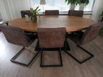 Massief eiken ovale eetkamertafel 210x110cm, zwarte V-poot., Ophalen, 100 tot 150 cm, Eikenhout, 200 cm of meer