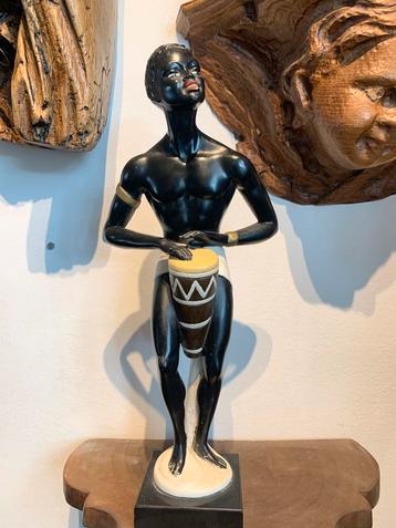 Art Deco Keramiek Beeld - Drummer congo 1950 afrika beschikbaar voor biedingen