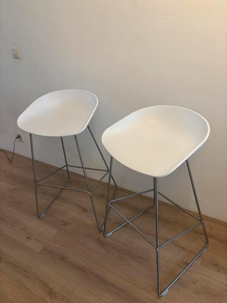 HAY Barkrukken - Set van 2 - White Steel, Huis en Inrichting, Barkrukken, Zo goed als nieuw, 60 tot 90 cm, Kunststof, 2 krukken