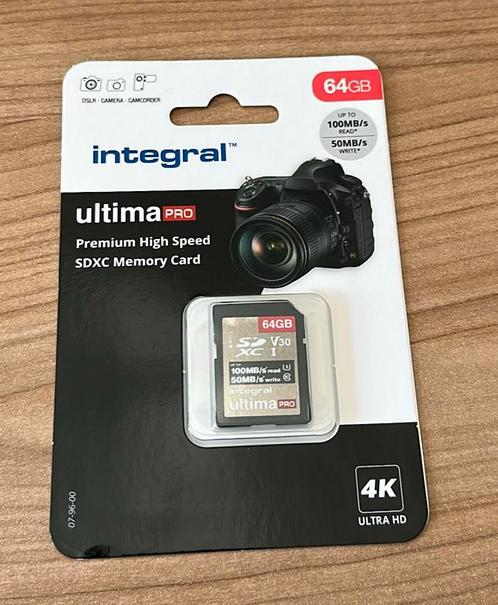 Integral 64GB SDXC 100-90MB/s UHS-I V30, Audio, Tv en Foto, Fotografie | Geheugenkaarten, Nieuw, MicroSDXC, 64 GB, Fotocamera
