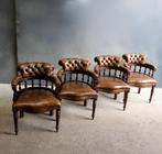 set van 4 mooie Engelse leren bureaustoelen, Huis en Inrichting, Ophalen, Bruin, Zo goed als nieuw, Bureaustoel