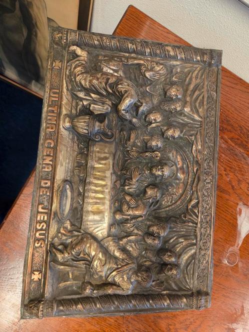 Antiek Koperen Laatste Avondmaal Reliëf, Antiek en Kunst, Antiek | Koper en Brons, Koper, Ophalen of Verzenden