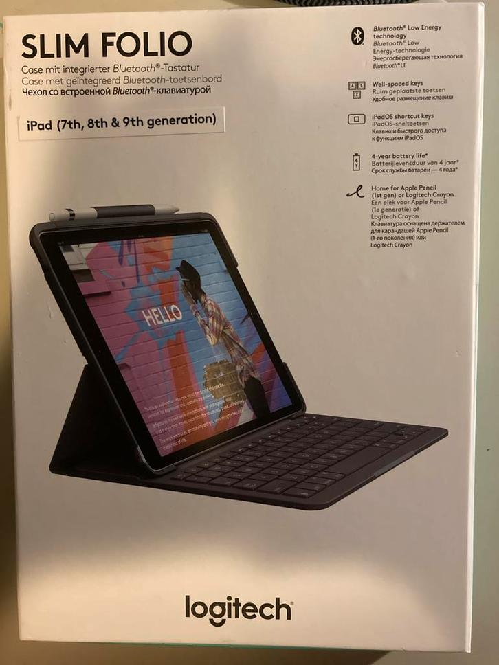 Logitech Slim Folio iPad 7/8/9 - Nieuw, Computers en Software, Apple iPads, Nieuw, Apple iPad, Ophalen