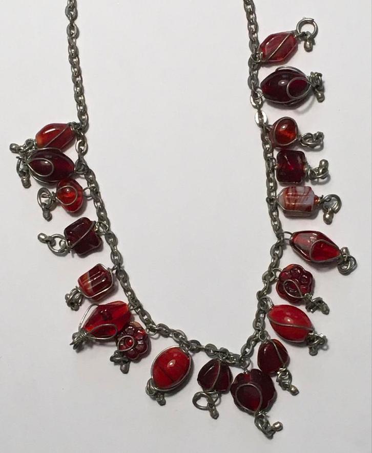MKM Design Ketting met Rode Stenen, Sieraden, Tassen en Uiterlijk, Kettingen, Zo goed als nieuw, Steen of Mineraal, Rood, Met edelsteen