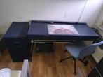 blauw bureau met lade kastje en bureaustoel, Huis en Inrichting, Ophalen, Gebruikt, Bureau