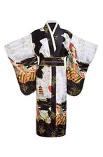 Zwart witte kimono (traditionele japanse yukata met bloem), Verzenden, Nieuw