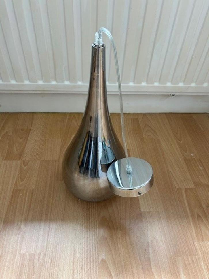 Hanglamp - Druppelvorm - Metaal - Zilver, Huis en Inrichting, Lampen | Hanglampen, Gebruikt, Minder dan 50 cm, Metaal, Ophalen