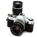 Canon AE-1 + FD 50mm f/1.8 S.C. + Panagor FD 135mm f/2.8, Ophalen of Verzenden, Zo goed als nieuw, Spiegelreflex, Canon