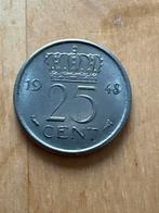 25 Cent 1948 - Koningin Wilhelmina, Postzegels en Munten, Munten | Nederland, Zilver, 25 cent, Ophalen of Verzenden, Koningin Wilhelmina