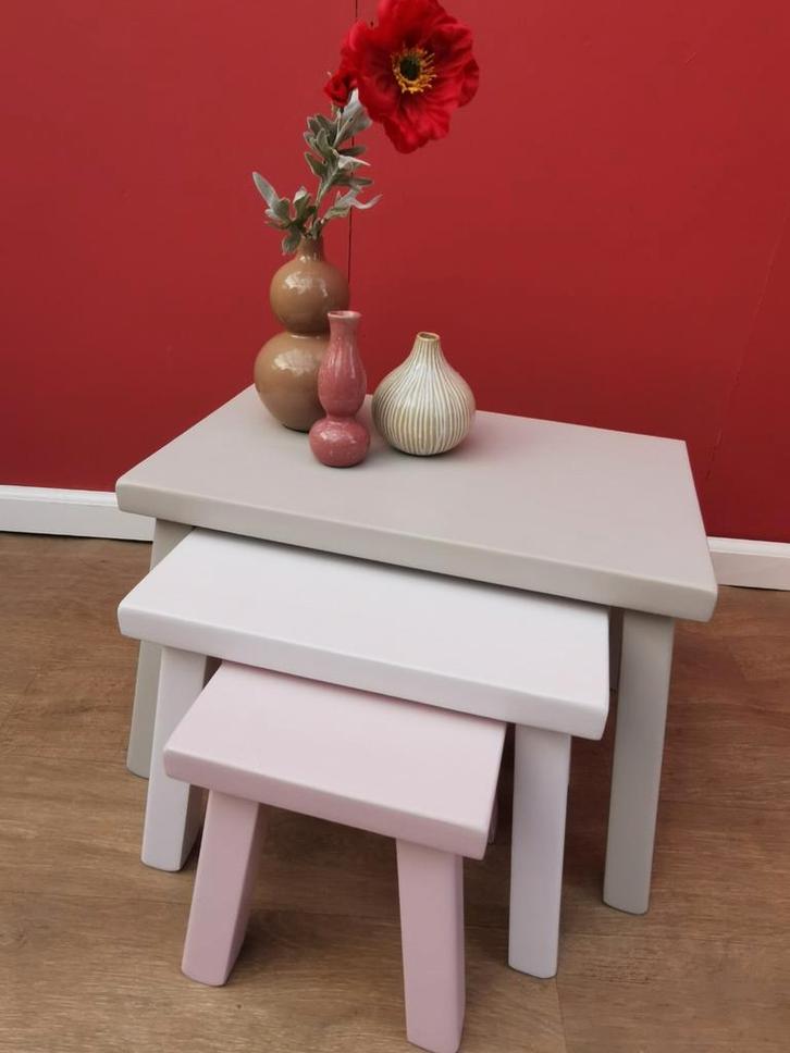 Bijzettafeltjes / plantentafeltjes set van 3, Huis en Inrichting, Tafels | Bijzettafels, Gebruikt, Rechthoekig, Minder dan 45 cm