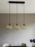 Hanglamp met 3 glazen kappen (amber glas), Huis en Inrichting, Lampen | Hanglampen, Ophalen, Zo goed als nieuw, Glas
