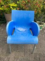 4 blauwe hardplastic stoelen, Huis en Inrichting, Stoelen, Ophalen, Kunststof, Gebruikt, Blauw