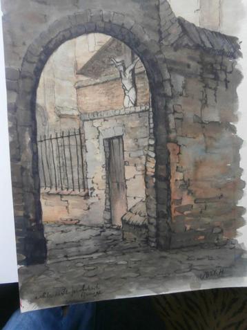 Brugge Losse aquarel deel St. Jacobskerk  beschikbaar voor biedingen